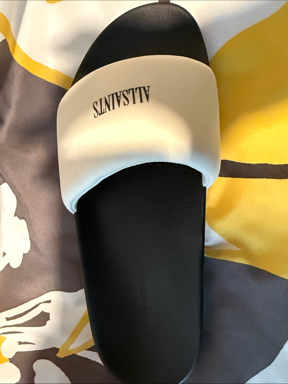 AllSaints White and Black Slide Sandal